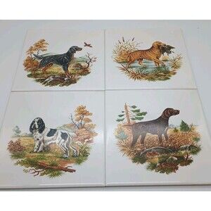 Vtg Hyalyn Sporting Hunting Dog Trivets Tiles Setter Retriever Spaniel Pointer